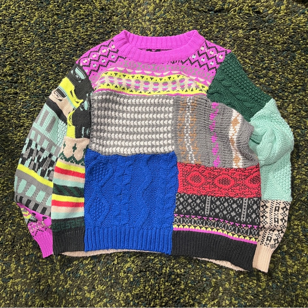 Patchwork Multi Pattern Sweater (fits women’s S)